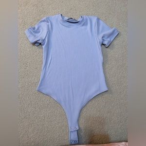powered blue short sleeve bodysuit